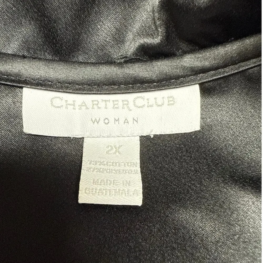 Charter Club Plus Size 2X Black Velvet Velour Jacket Sweater Full Zip Satin Trim - Picture 3 of 4